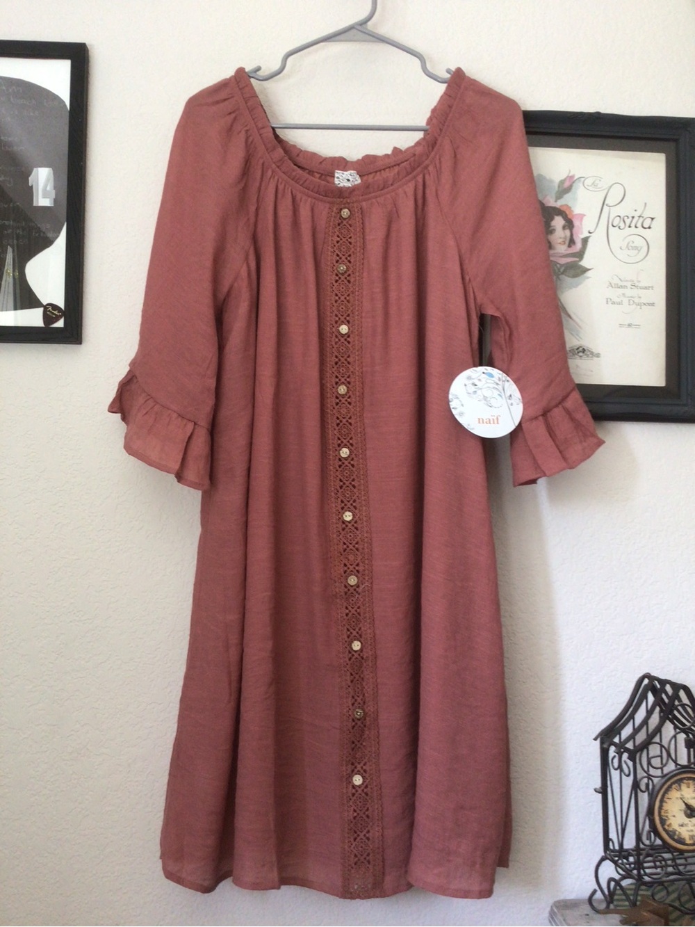NAIF Women's Dusty Rust Crochet-Trim Button Dress